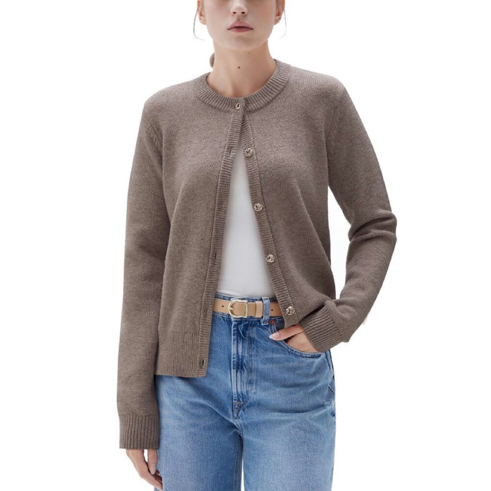 Chunky Cashmere Blend Cardigan Long Sleeve Button Up Sweater